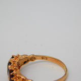 9ct Yellow Gold & Bohemian Garnet Three-Stone Dress Ring Vintage c1970s