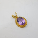 9ct Yellow Gold & Faceted Amethyst Drop Pendant Vintage c1970