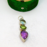 Sterling Silver Triple Gem Set Charm Pendant Vintage c1970