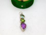Sterling Silver Triple Gem Set Charm Pendant Vintage c1970