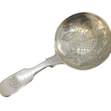 Victorian Sterling Silver Floral Bowl Tea Caddy Spoon Antique 1850 London