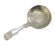 Victorian Sterling Silver Floral Bowl Tea Caddy Spoon Antique 1850 London
