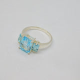 Sterling Silver Triple Graduating Blue Topaz Dress Ring Vintage c1970 Size P