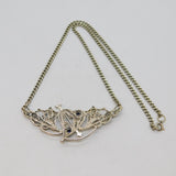 Sterling Silver Lapis Lazuli Heart & Floral Filigree Curb Necklace Modern c1990