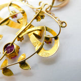 Edwardian 9ct Yellow Gold & Pink Paste Lavalier Pendant Necklace Antique c1910