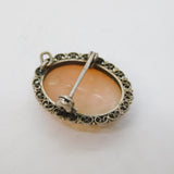 Art Deco Sterling Silver Mounted Carved Shell Cameo Brooch Antique c1920s