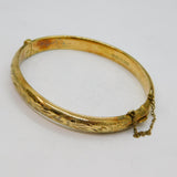 Gold On Sterling Silver Floral Pattern Bangle Bracelet Modern 1989 Birmingham