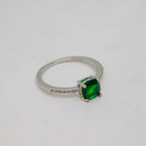 Sterling Silver Green & Clear Paste Dress Ring Vintage c1970 Size T 1/2