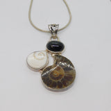 Sterling Silver Ammonite Fossil & Shell Studio Pendant Necklace Vintage c2000