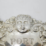 Sterling Silver Cherub & Vine Leaf Large Port Decanter Label Vintage Birmingham
