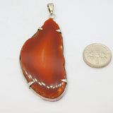 Sterling Silver Carnelian Banded Agate Slice Pendant Vintage c1970