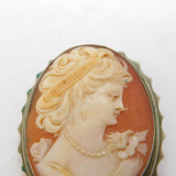 Art Deco 800 Grade Silver Carved Shell Cameo Profile Brooch Antique c1920s
