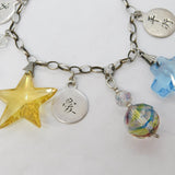 Sterling Silver Eight-Charm Bracelet Glass & Chinese Charms Vintage c1980