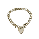 Sterling Silver Heart Padlock Clasp Chunky Curb Charm Bracelet Vintage c1970's