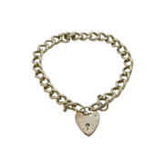 Sterling Silver Heart Padlock Clasp Chunky Curb Charm Bracelet Vintage c1970's