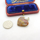 Sterling Silver Banded Quartz Heart Charm Pendant Vintage c1970