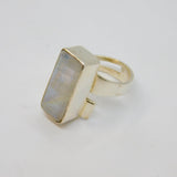 Sterling Silver Oblong Cut Rainbow Moodstone Wrap Band Ring Vintage c1970 Size M