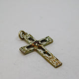 Sterling Silver Garnet Set Textured Cross Charm Pendant Vintage c1970