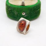 Sterling Silver Cabochon Amber Drop Charm Pendant Vintage c1970