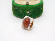 Sterling Silver Cabochon Amber Drop Charm Pendant Vintage c1970