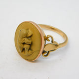 Georgian 9ct Gold Carved High-Relief Lava Cherub Dress Ring Antique c1820s