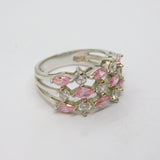 Sterling Silver Triple Row Pink & White CZ Dress Band Ring Vintage c1990 Size O