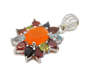 Sterling Silver, Garnet, Topaz, Peridot, Agate Floral Pendant Vintage c1990s