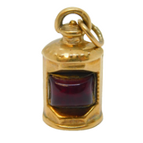 9ct Yellow Gold & Red Glass Port Ships Lantern Charm Vintage 1975 London