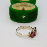 Sterling Silver Triple Oval Garnet Set Ring Vintage c1970 Size O
