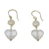 Pair of Sterling Silver Pearl & Crystal Heart Drop Earrings Contemporary c2015