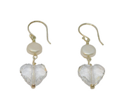 Pair of Sterling Silver Pearl & Crystal Heart Drop Earrings Contemporary c2015