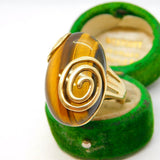 9ct Yellow Gold Cabochon Tiger's Eye Statement Ring Vintage c1980 10g