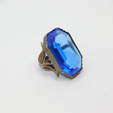 Victorian Sterling Silver Blue Paste Floral Statement Ring Antique c1880 Size O