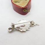 Sterling Silver & Amethyst Set Art Nouveau Leaf Form Brooch Vintage c1980