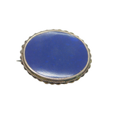 Sterling Silver Dark Blue Hardstone Oval Brooch Pin Vintage 1973 London