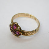 Victorian 9ct Yellow Gold, Pink Topaz & Seed Pearl Floral Ring Antique c1860s