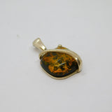Sterling Silver Green Baltic Amber Cushion Charm Pendant Contemporary c1990s