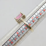 Sterling Silver Pink & White CZ Rectangle Cocktail Ring Modern c1990 Size R 1/2