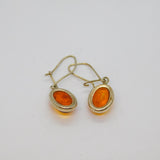 Pair of Sterling Silver Oval Baltic Amber Kidney Wire Earrings Modern c1990
