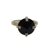Sterling Silver Facet Black Onyx & White Sapphire Ring Modern c1990 Size Q 1/2