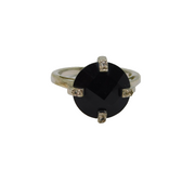 Sterling Silver Facet Black Onyx & White Sapphire Ring Modern c1990 Size Q 1/2