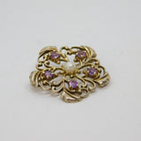 Sterling Silver 5 Amethyst & Pearl Floral Brooch Pin Vintage c1970
