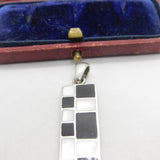 Sterling Silver Onyx & Pearl Set Drop Charm Pendant Vintage c1970