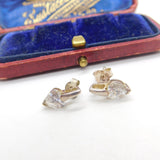 Pair of Sterling Silver Heart Cut Diamond Paste Stud Earrings Vintage c1970