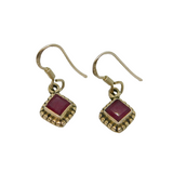 Pair of Sterling Silver Almandine Garnet Hook Drop Earrings Vintage c1970