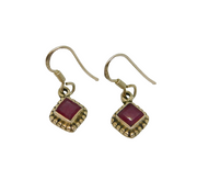 Pair of Sterling Silver Almandine Garnet Hook Drop Earrings Vintage c1970