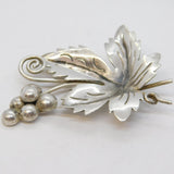 Taxco Mexican Sterling Silver Grape & Leaf Pattern Brooch Pin Vintage c1970s
