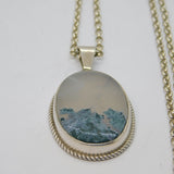 Sterling Silver Cabochon Moss Agate Studio Pendant Necklace Vintage c1990's