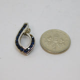 Sterling Silver 15 Sapphire Set Modernist Curved Open Leaf Pendant Vintage c1970