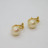 Pair of Gold On Sterling Silver Pearl Clip & Post Stud Earrings Modern c1990